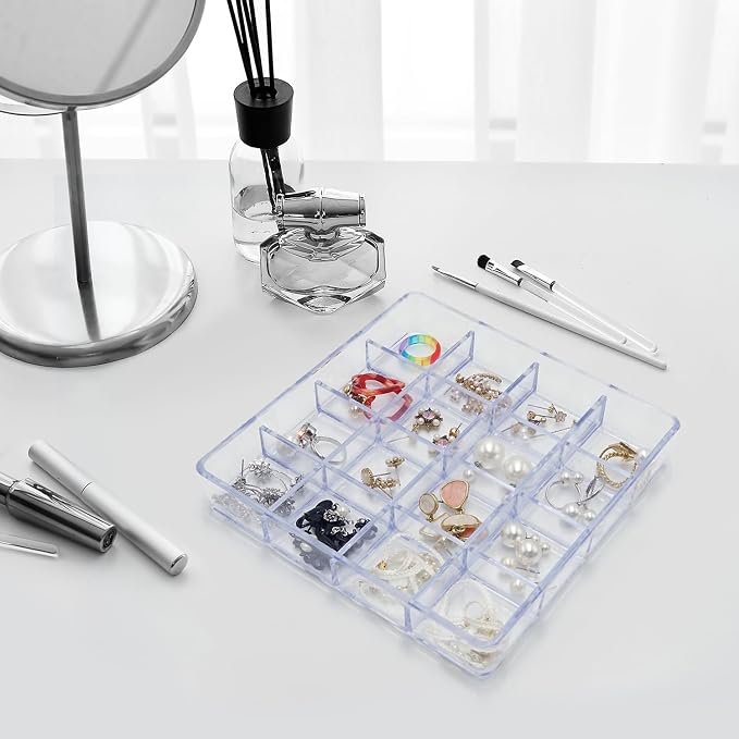 16 Grid Jewelry Organizer Tray, Stackable Design, Jewelry Storage, Makeup - Image 2