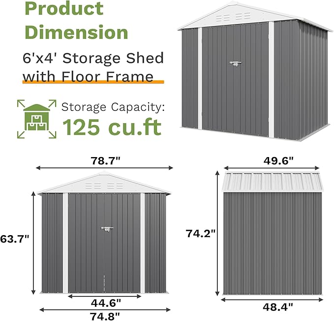 Patiowell 6x4 FT Outdoor Storage Shed - Image 2