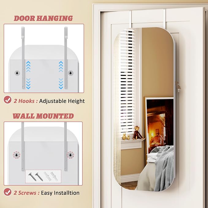 LVSOMT Round Mirror Jewelry Cabinet Door Hang, Jewelry Armoire - Image 5