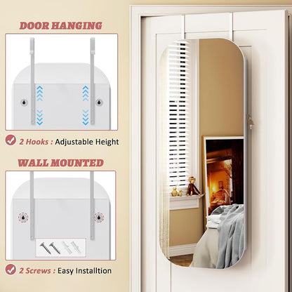LVSOMT Round Mirror Jewelry Cabinet Door Hang, Jewelry Armoire - Image 5