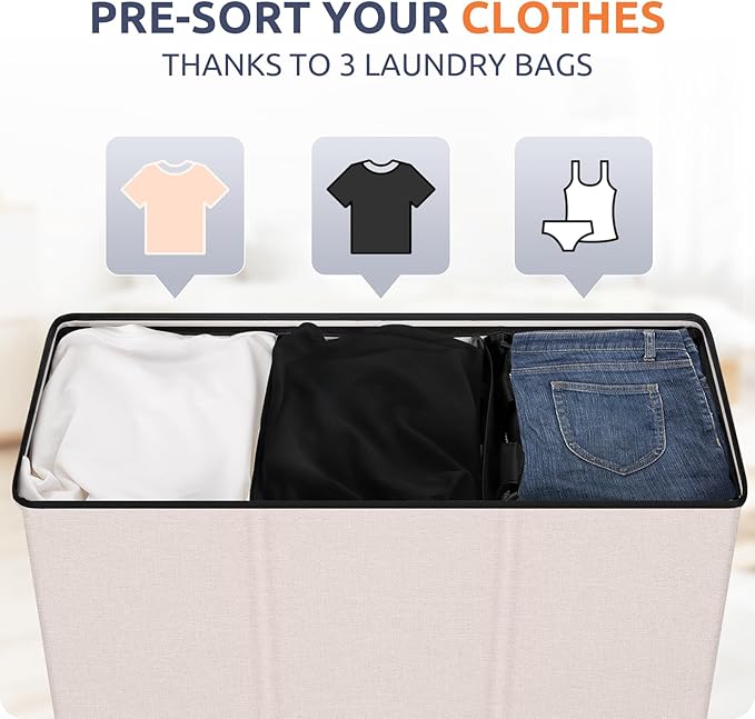 SOLEDI 180L 3-Section Laundry Hamper - Image 3