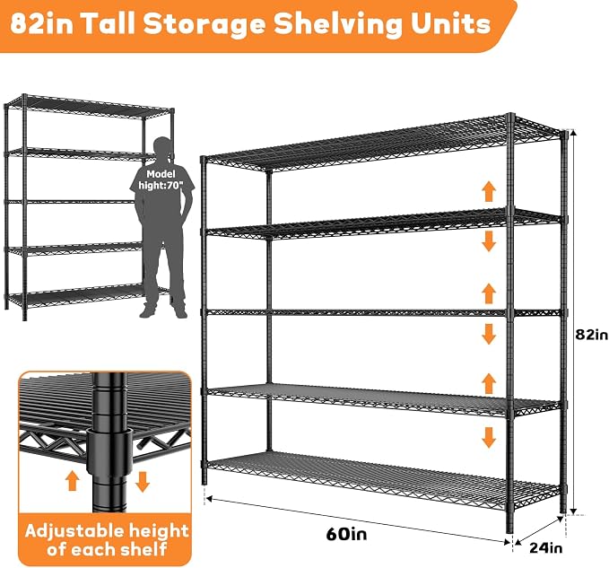 Storage Shelves Heavy Duty, 5-Tier Adjustable Metal Industrial Utility Shelf - Image 3