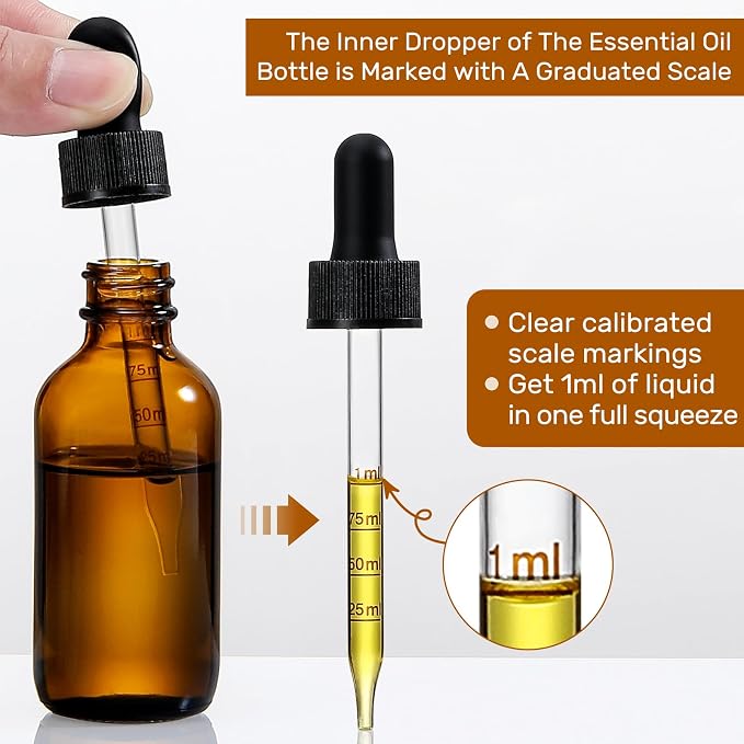 4 Pack 1 oz Glass Dropper Bottles - 30ml Dark Amber Tincture Bottles with - Image 2