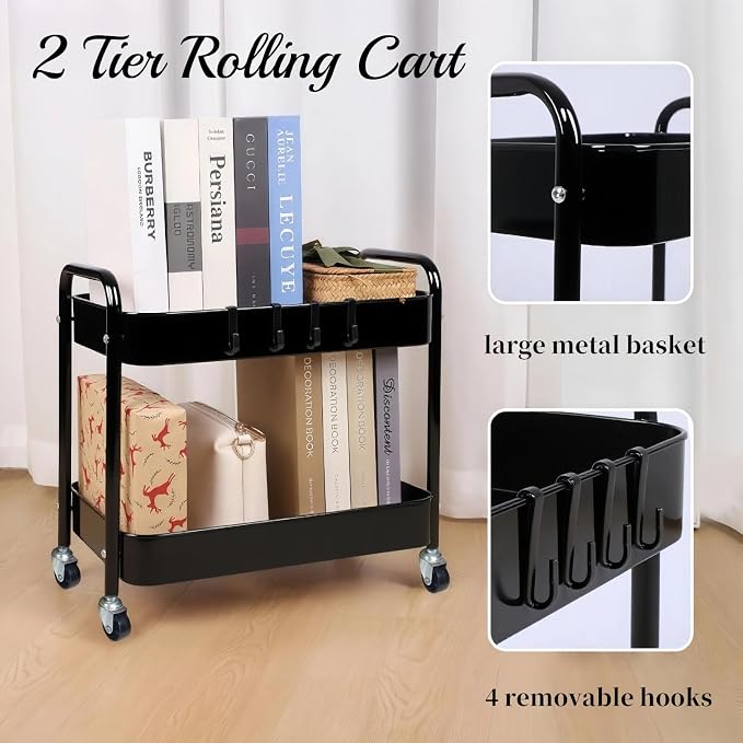 2 Tier Metal Rolling Utility Cart - Image 7