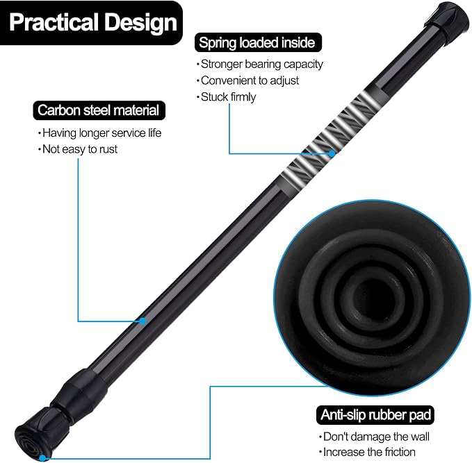 SIQUK 6 Pack Cupboard Bars Adjustable Spring Tension Rods Black Refrigerator - Image 2