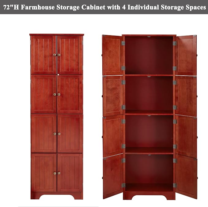 72" Tall Farmhouse Storage Cabinet, 4 Tier Kitchen Pantry Cabinet - Image 9
