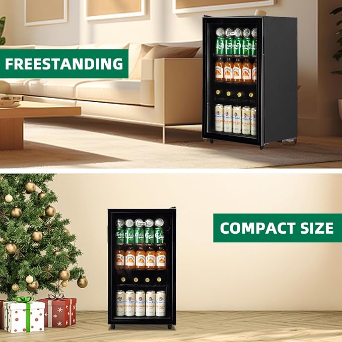 WANAI Mini Fridge Glass Door 120 Cans Beverage Refrigerator Small Wine Cooler - Image 7