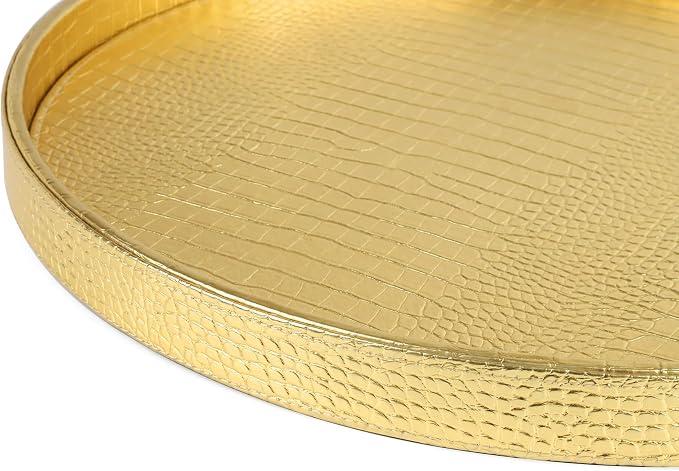 HofferRuffer Round Serving Tray 20'', Elegant Faux Leather Circle Ottoman Table - Image 8
