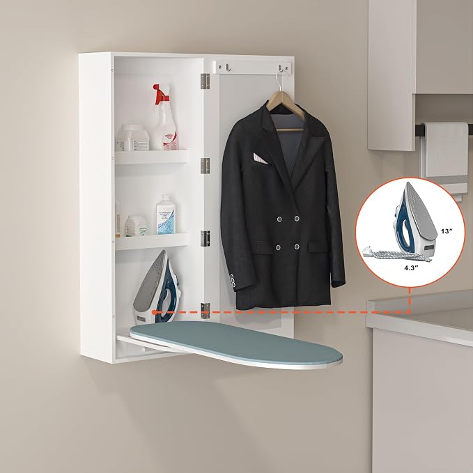 Wall Mount Ironing Board Cabinet, Built in Swivel Ironing Board Folding - Image 5