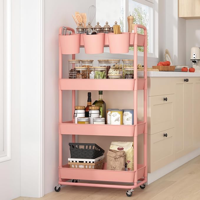 JIUYOTREE 4-Tier Plastic Rolling Storage Cart Utility Cart - Image 6