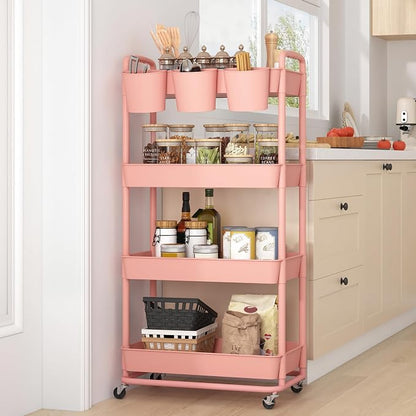 JIUYOTREE 4-Tier Plastic Rolling Storage Cart Utility Cart - Image 6