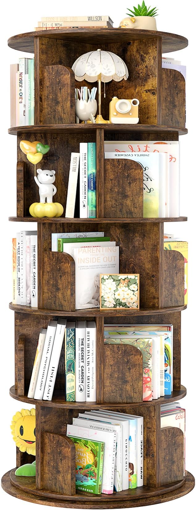Aheaplus Rotating Bookshelf, 360 Display Wood Spinning Bookshelf Tower by Aheaplus