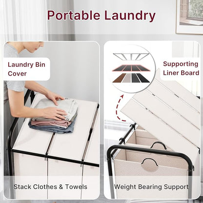 180L Laundry Sorter 4 Section – Heavy Duty Rolling Laundry Basket - Image 5