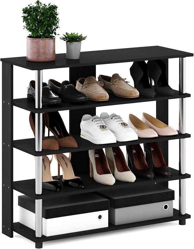 Furinno Turn-N-Tube 5 Tier Wide Shoe Rack, Stainless Steel Tubes by Furinno-FitsYourSpaceFitsYourBudget