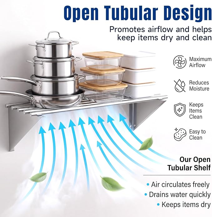 Gisafai 14×36 Inch Premium 201 Stainless Steel Tubular Wall Shelf, Commercial - Image 4