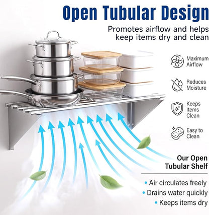 Gisafai 14×36 Inch Premium 201 Stainless Steel Tubular Wall Shelf, Commercial - Image 4