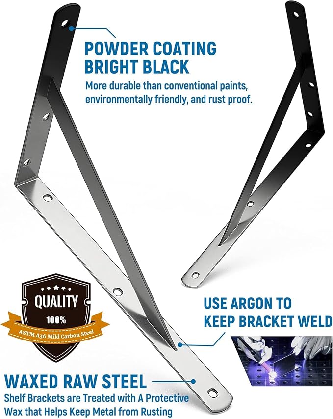 4-Pack 14 Inch Heavy Duty Shelf Brackets, Large Floating Wall Bracket - Image 3