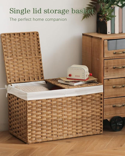 SETVSON Storage Basket with Lid, 2-Lid PE Rattan Storage Bin, Natural | 105L - Image 2