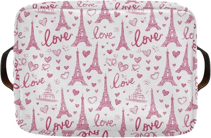 Rectangular Storage Bins Box Pink Paris Eiffel Tower Foldable Shelf Basket - Image 8