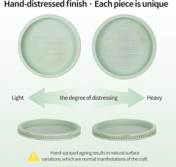 Hanobe Sage Green Decor Tray, Beaded Edge & Distressed Finish | 10.4" round - Image 8