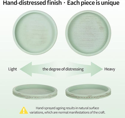 Hanobe Sage Green Decor Tray, Beaded Edge & Distressed Finish | 10.4" round - Image 8