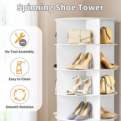 Karl home White 7 Tier 360° Rotating Shoe Rack Tower, Spinning Shoe Display | - Image 6