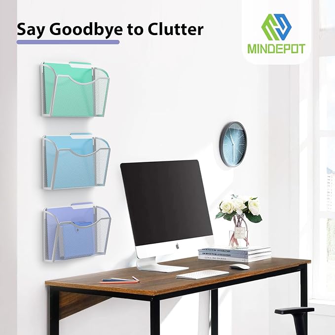 MINDEPOT Wall File Organizer, Hanging Wall File Holder, 3 Pack, Metal Mesh Wall - Image 6