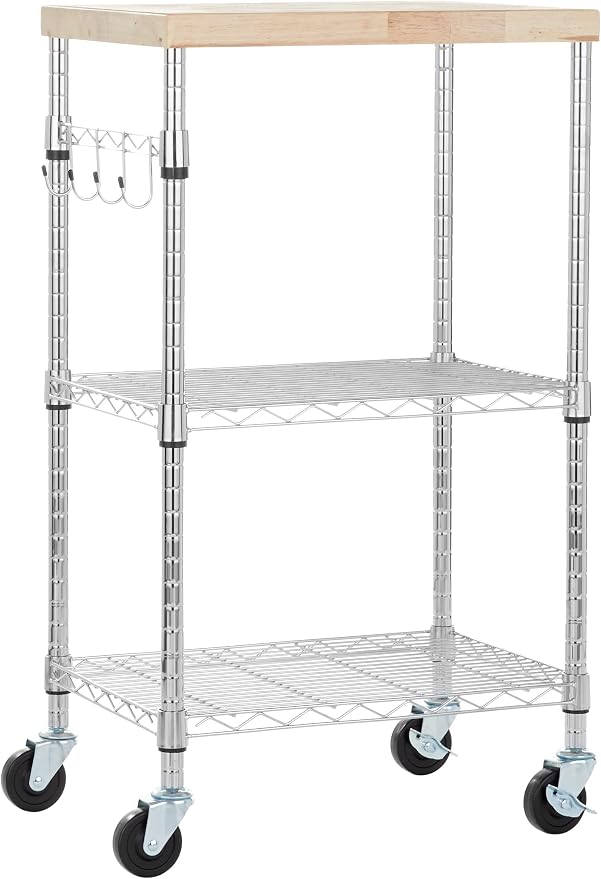 Amazon Basics Portable Kitchen 3-Tier Storage Rack on Caster Wheels by AmazonBasics