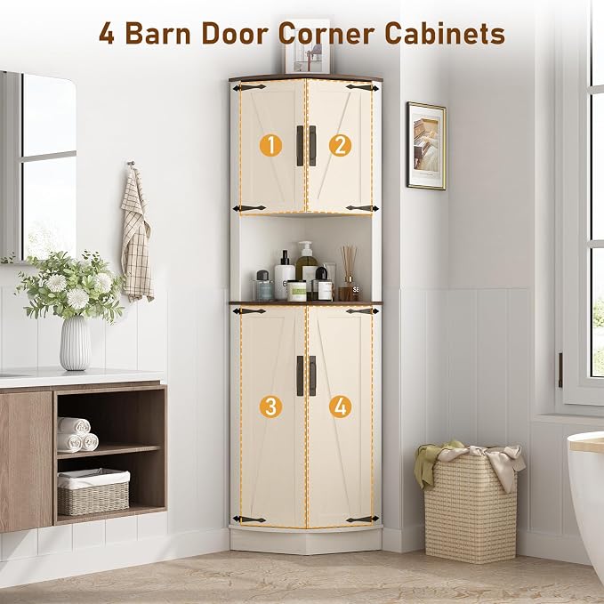 68" Tall Farmhouse Corner Cabinet, Dining Room Storage Cabinet - Image 6