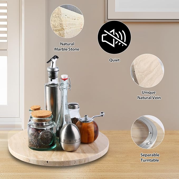 Travertine Lazy Susan for Table Top, 12 in Lazy Susan Turntable Organizer for - Image 4