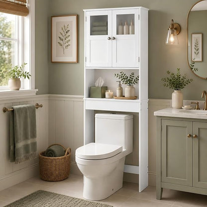 VINGLI Over The Toilet Storage Cabinet White Bathroom Storage Organizer Above by VINGLI