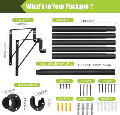Closet Rod, 17 to 87 Inch Closet Rods 1.3 Inches Heavy Duty Closet Rod - Image 7