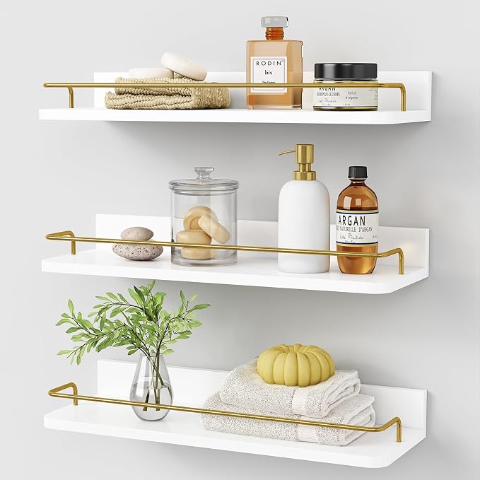 Forbena Gold Floating Shelves for Wall Decor Set of 3, Bathroom Shelves Over by Forbena