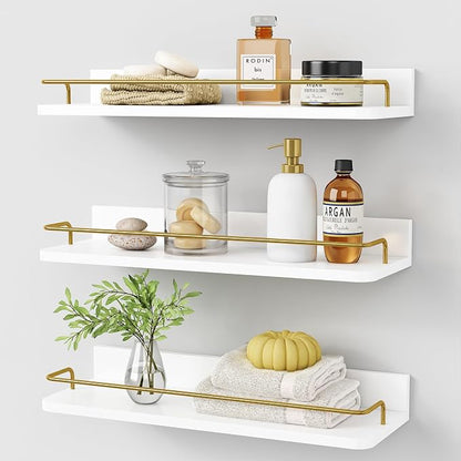 Forbena Gold Floating Shelves for Wall Decor Set of 3, Bathroom Shelves Over by Forbena