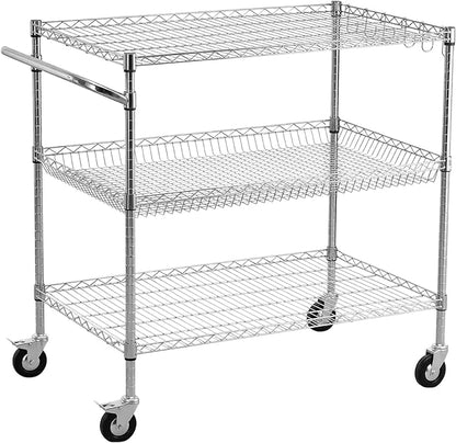 VEVOR Kitchen Utility Cart, 3 Tier Heavy Duty Adjustable Wire Storage Rack - Image 9
