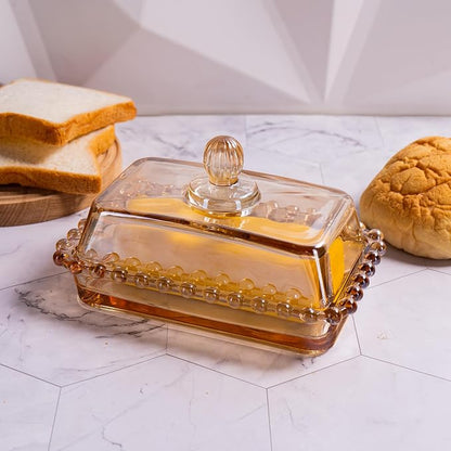 Glass Butter Dish with Lid for Countertop, Champagne Color Crystal Covered - Image 6