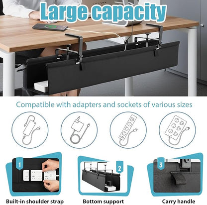 Oxford Cloth Under Desk Cable Management Tray, No-Drill 48" Desk Cable - Image 2