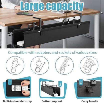 Oxford Cloth Under Desk Cable Management Tray, No-Drill 36" Desk Cable - Image 3