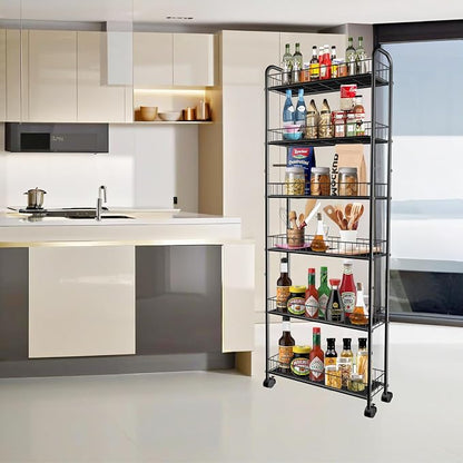 Slim Storage Cart with Wheels, 6-Tier 6in Black Narrow Rolling Shelf, Sturdy - Image 5