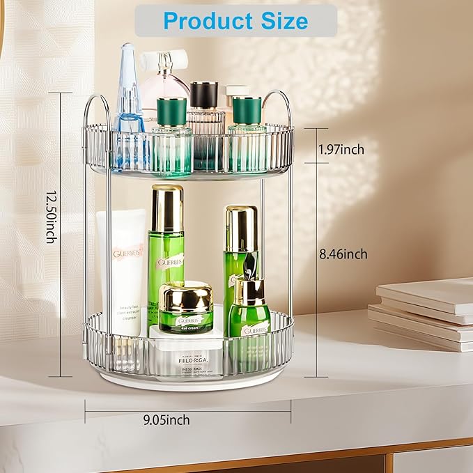 360 Rotating Makeup Organizer, 2 Tier Lazy Susan Bathroom Counter Organizer - Image 3