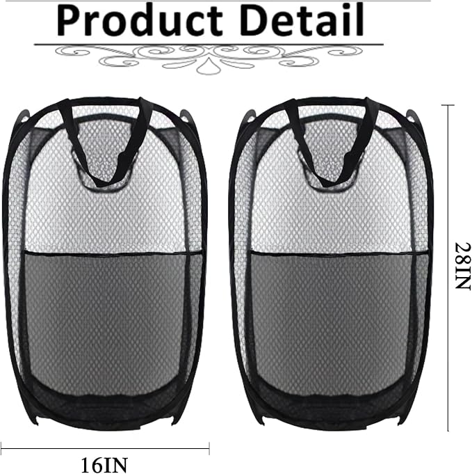 Collapsible Pop Up Laundry Hamper, Extra Large Mesh Foldable Laundry Basket Bag - Image 2