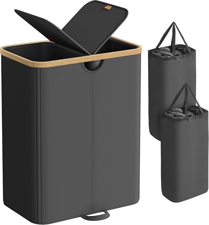 SONGMICS Laundry Hamper with Lids, Laundry Basket with 2 Compartments, 39 Gal. by Unknown