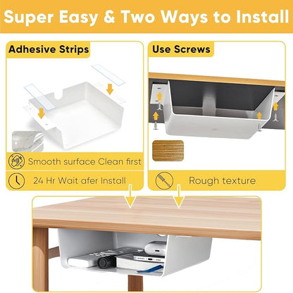 4 Pack Under Desk Hanging Shelf Drawer Organizer, Attachable Plastic Hidden - Image 5