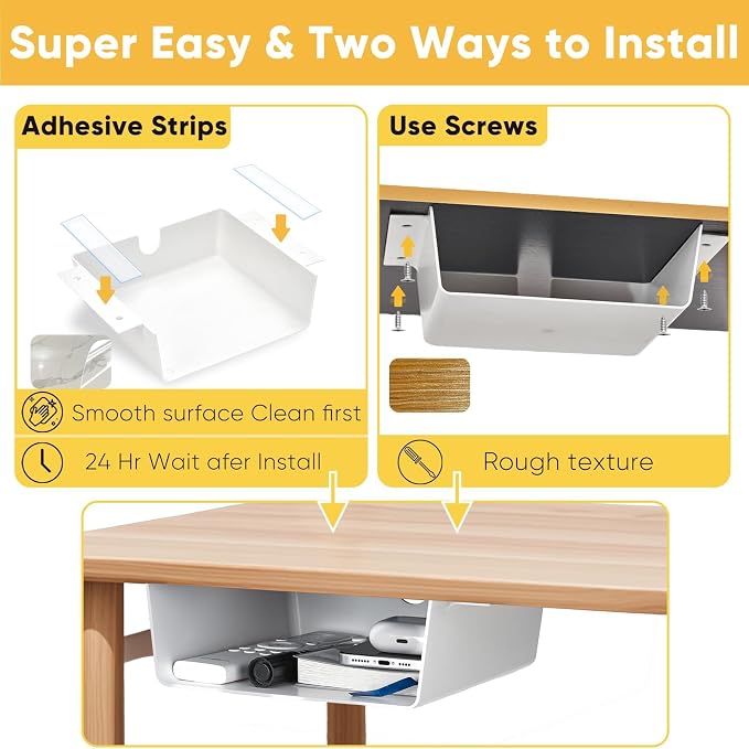 2 Pack Under Desk Hanging Shelf Drawer Organizer, Attachable Plastic Hidden - Image 5