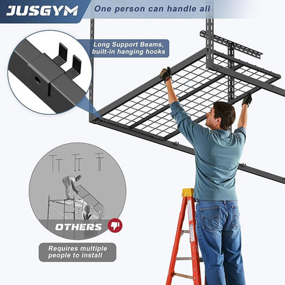 4X8FT Overhead Garage Storage Rack, Heavy Duty Metal Overhead Storage Organizer - Image 4
