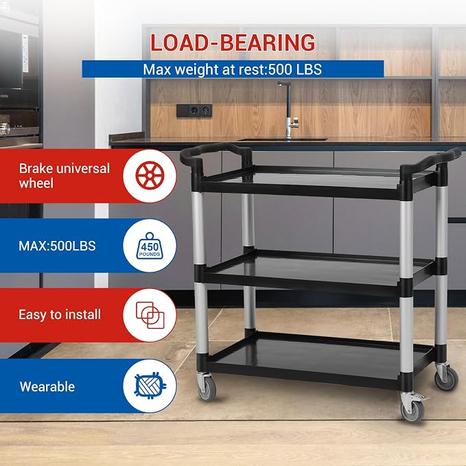 3-Tier Plastic Service Utility Cart - Image 2