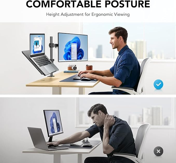 HUANUO Adjustable Monitor Stand, Single Arm Desk Mount - Image 3