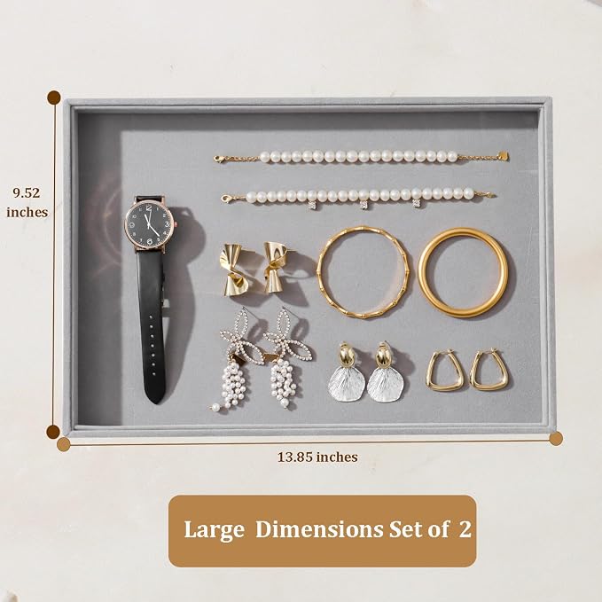 Large Velvet Jewelry Tray 2 Pack Stackable Jewelry Display Drawer Inserts Trays - Image 4