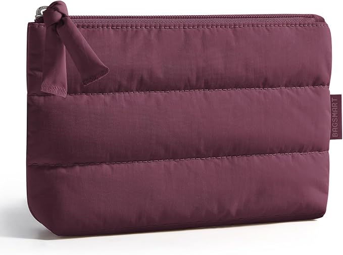BAGSMART Small Makeup Bag, Machine Washable Puffy Cosmetic Pouch | 1.6" slim by BAGSMART