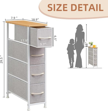 Somdot Narrow Dresser for Bedroom, 4 Drawer Storage Cabinet, Ash Grey | Storage - Image 4